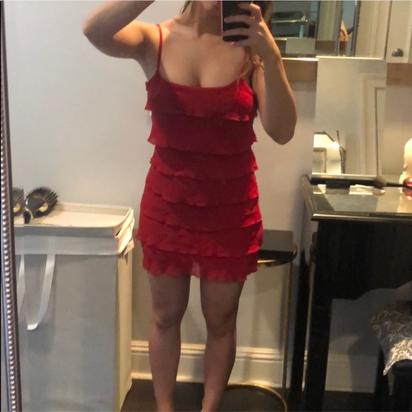 Red Ruffle Mini Dress - Picture 3 of 4